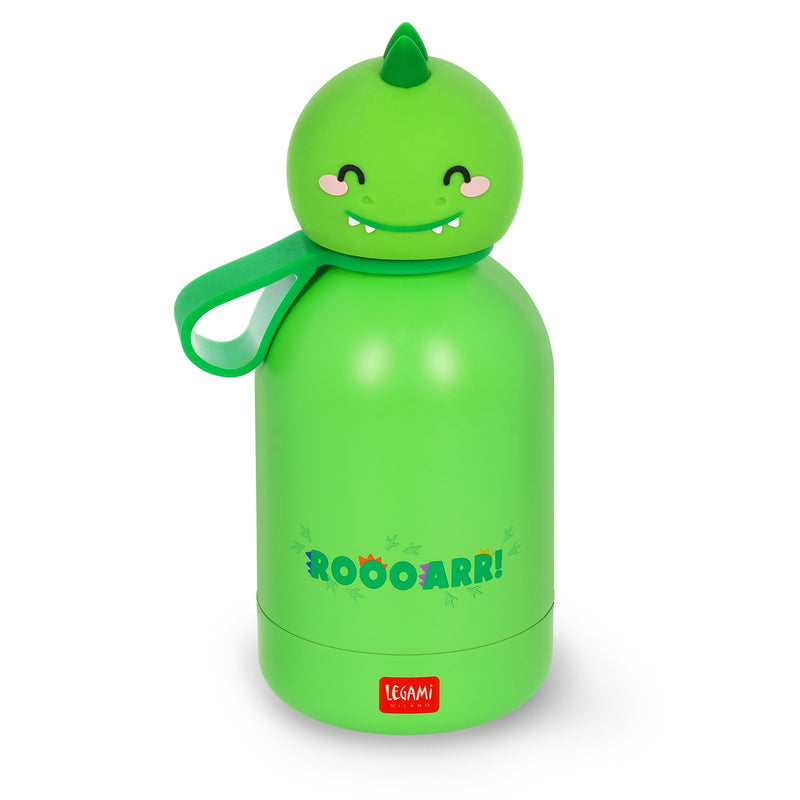 Legami - Hot & Cold BFF Children's Thermal Water Bottle, Dino Theme, in 18/8 Stainless Steel, Double Layer with Airtight Closure, Keeps Hot for 12h and Cold 24h, Capacity 310 ml