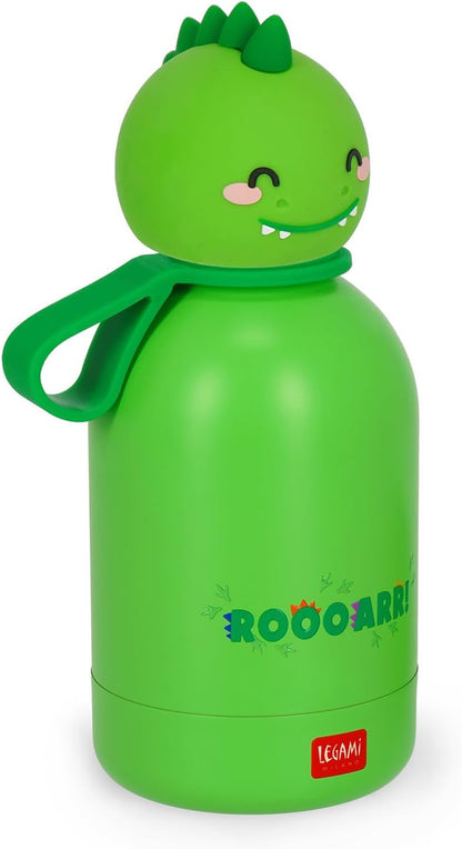 Legami - Hot & Cold BFF Children's Thermal Water Bottle, Dino Theme, in 18/8 Stainless Steel, Double Layer with Airtight Closure, Keeps Hot for 12h and Cold 24h, Capacity 310 ml