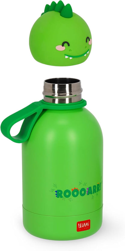 Legami - Hot & Cold BFF Children's Thermal Water Bottle, Dino Theme, in 18/8 Stainless Steel, Double Layer with Airtight Closure, Keeps Hot for 12h and Cold 24h, Capacity 310 ml