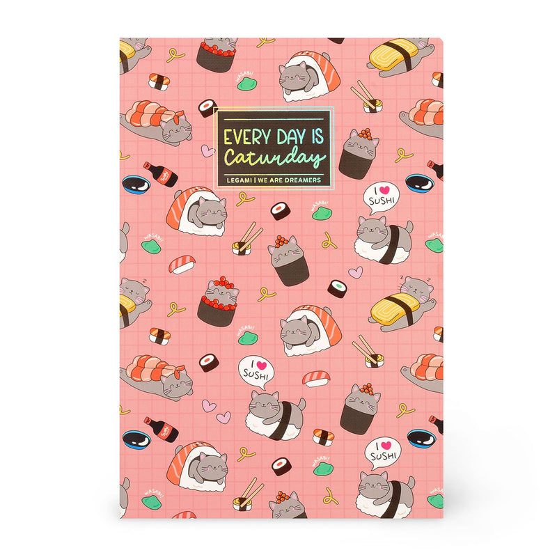 Legami - 7mm Sushi Cat B5 Large Lined Notebook - FSC Certified Paper - 100 Pages - Singer Dot Bound - 18.5 x 24.8 cm