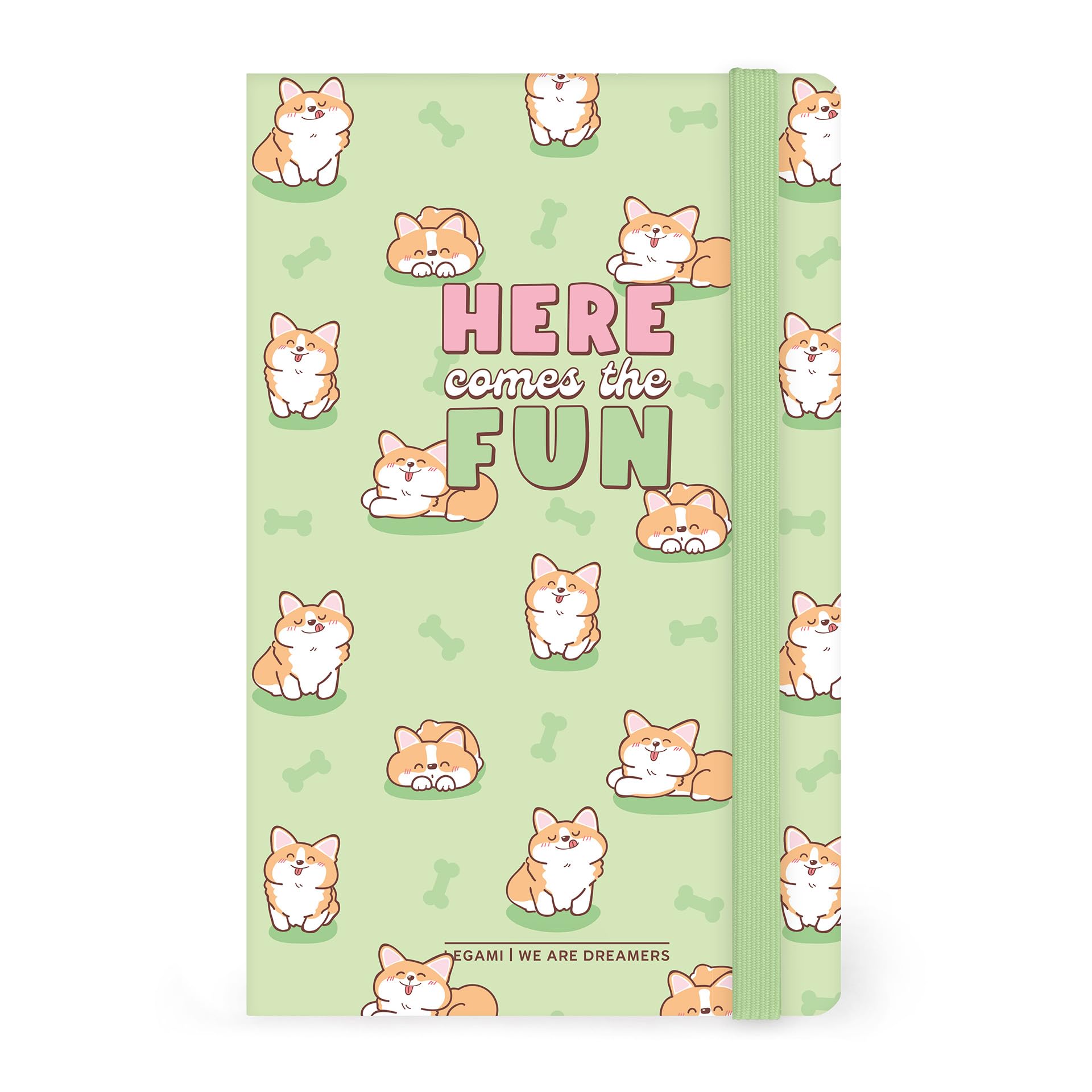 Legami - Notebook with lined medium, Corgi, 164 pages, end pocket, last 24 pages removable, elastic closure, rounded corners, FSC certified paper, 13 x 21 cm