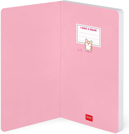 Legami - Notebook with lined medium, Corgi, 164 pages, end pocket, last 24 pages removable, elastic closure, rounded corners, FSC certified paper, 13 x 21 cm