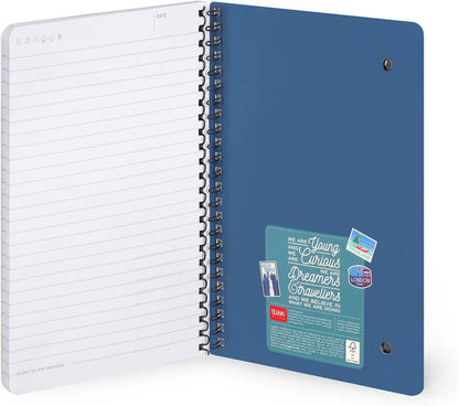 LEGAMI - Spiral notebook with 7 mm ruling, travel stickers, A4 format, large, FSC certified paper, contains 1 sheet of stickers, 160 pages, elastic closure, 15 x 21 cm