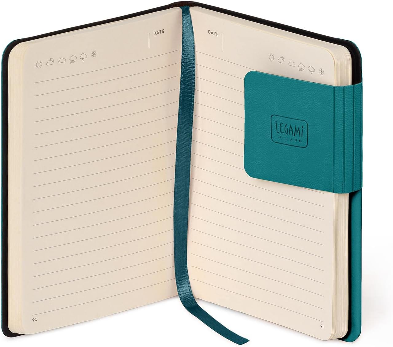 Legami - Small Ruled Notebook, 192 Pages, Soft PU Cover, FSC® Certified Paper, 90 g/m² Ivory Paper, Monthly Planner, Address Book, Bookmark, 9.5 x 13.5 cm, Malachite Green