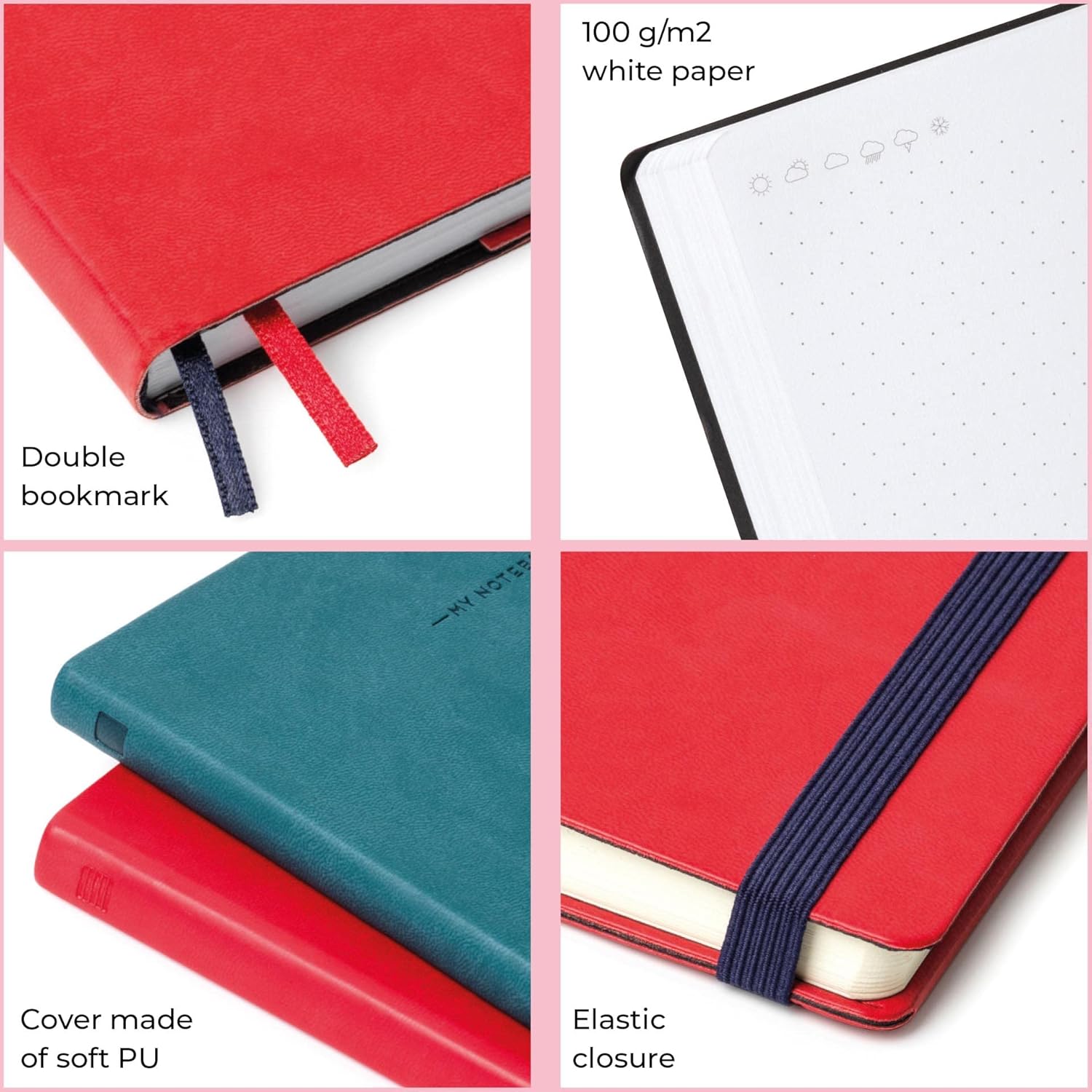 Legami - Dot Notebook, Medium, 192 Pages, Soft PU Cover, FSC® Certified Paper, White Paper 100 g/m², Double Bookmark, Elastic Closure, 13x21 cm, Colour Malachite green
