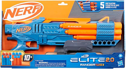 Hasbro, Nerf Elite 2.0 Ranger PD-5, inclusief 1 aanpasbare launcher met 5 kanonnen, 10 officiële elite-darts en handleiding voor jongens en meisjes vanaf 8 jaar