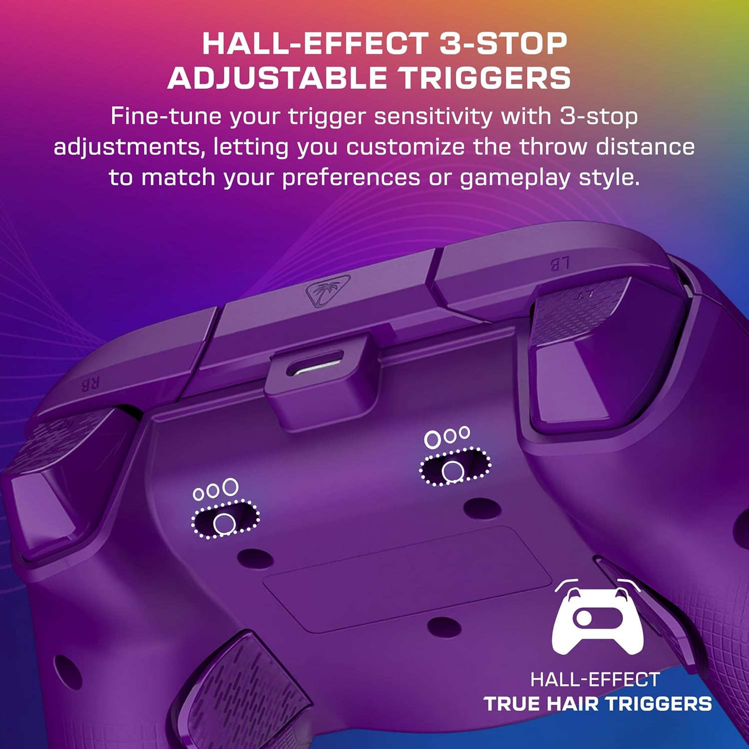 Turtle Beach Afterglow Wave Paars Bekabelde RGB-Gamingcontroller – Gelicentieerd voor Xbox Series X en S, Xbox One en Windows – Toewijsbare knoppen, Hall-Effect-Hairtriggers, Audiobediening