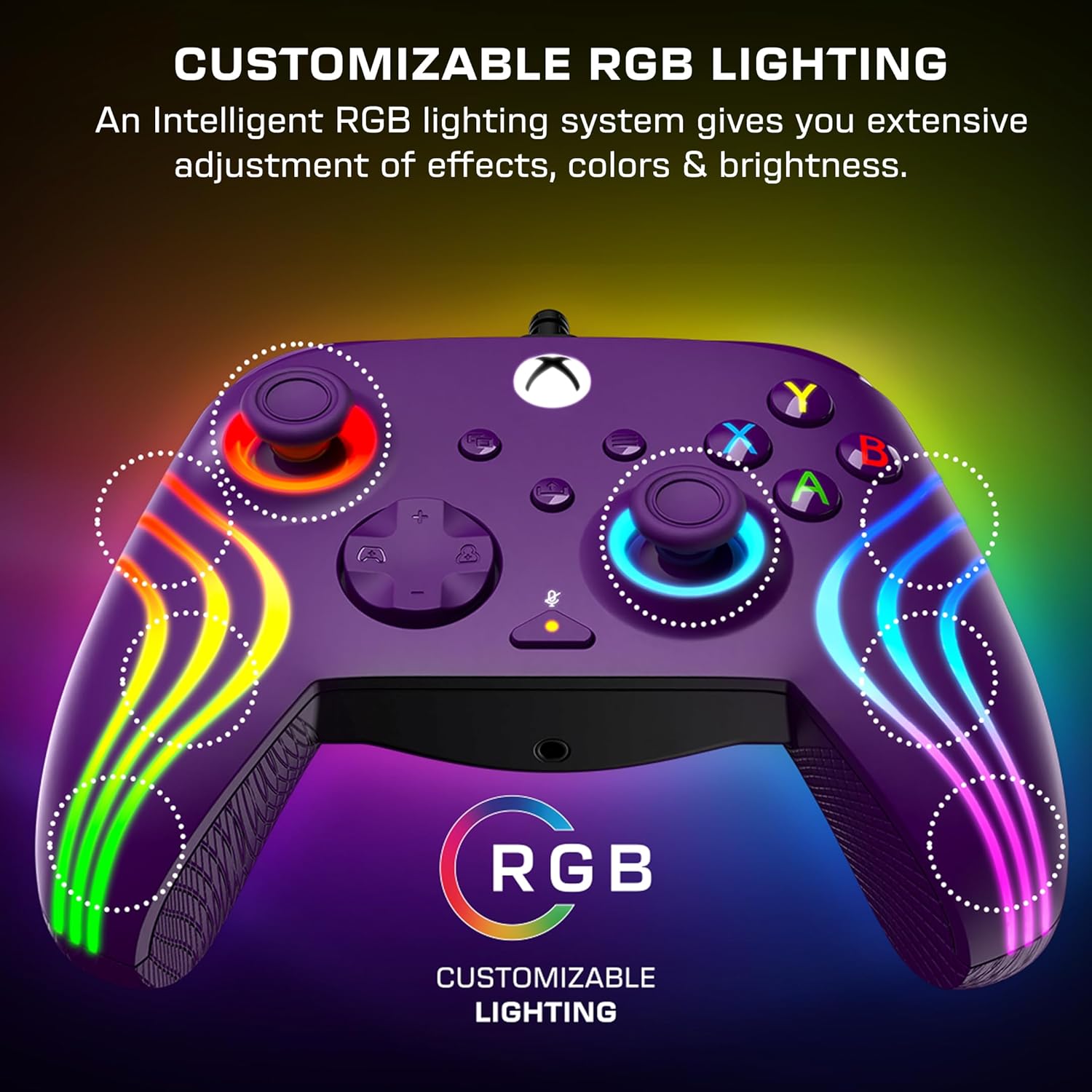 Turtle Beach Afterglow Wave Paars Bekabelde RGB-Gamingcontroller – Gelicentieerd voor Xbox Series X en S, Xbox One en Windows – Toewijsbare knoppen, Hall-Effect-Hairtriggers, Audiobediening
