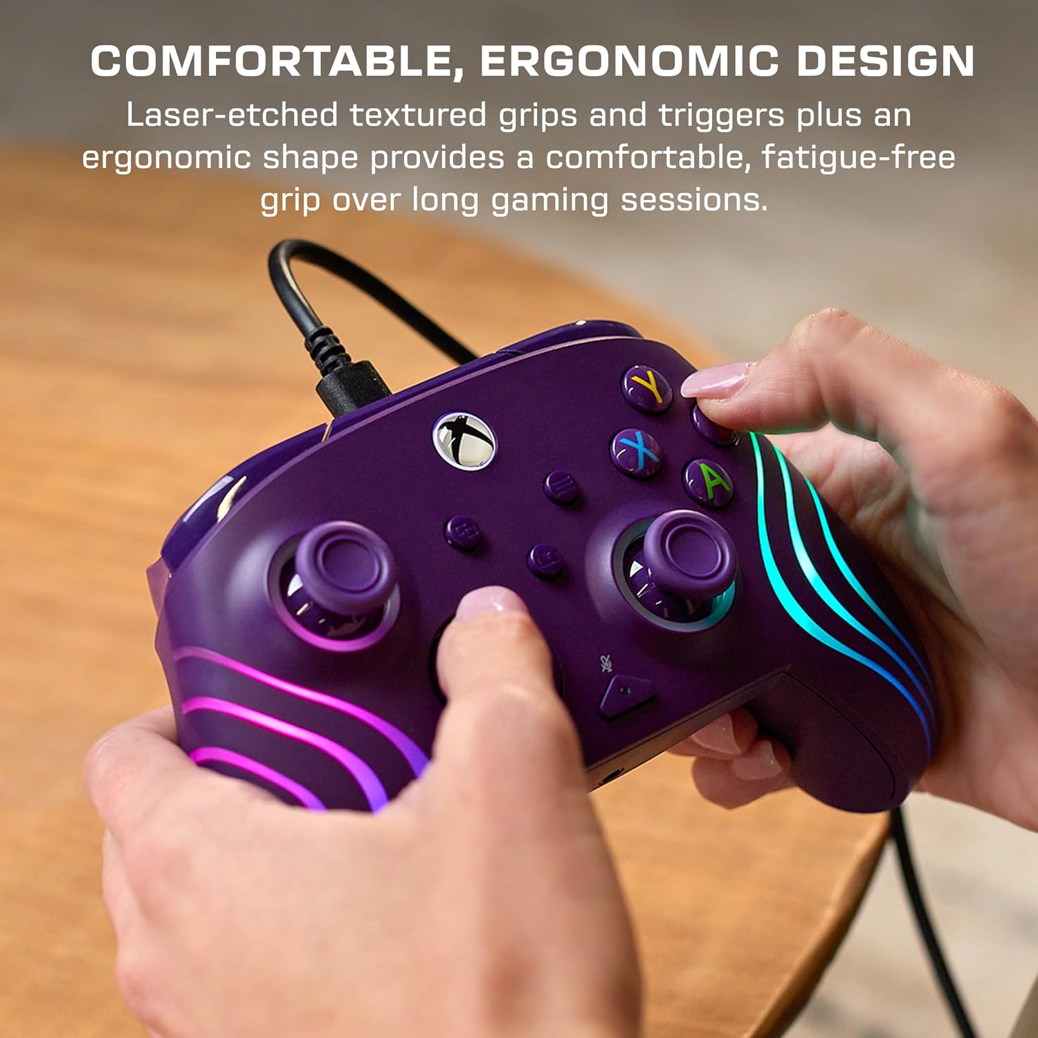 Turtle Beach Afterglow Wave Paars Bekabelde RGB-Gamingcontroller – Gelicentieerd voor Xbox Series X en S, Xbox One en Windows – Toewijsbare knoppen, Hall-Effect-Hairtriggers, Audiobediening