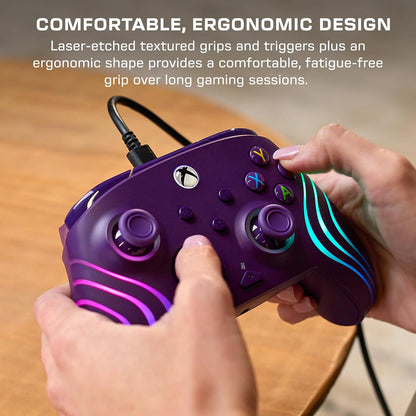 Turtle Beach Afterglow Wave Paars Bekabelde RGB-Gamingcontroller – Gelicentieerd voor Xbox Series X en S, Xbox One en Windows – Toewijsbare knoppen, Hall-Effect-Hairtriggers, Audiobediening