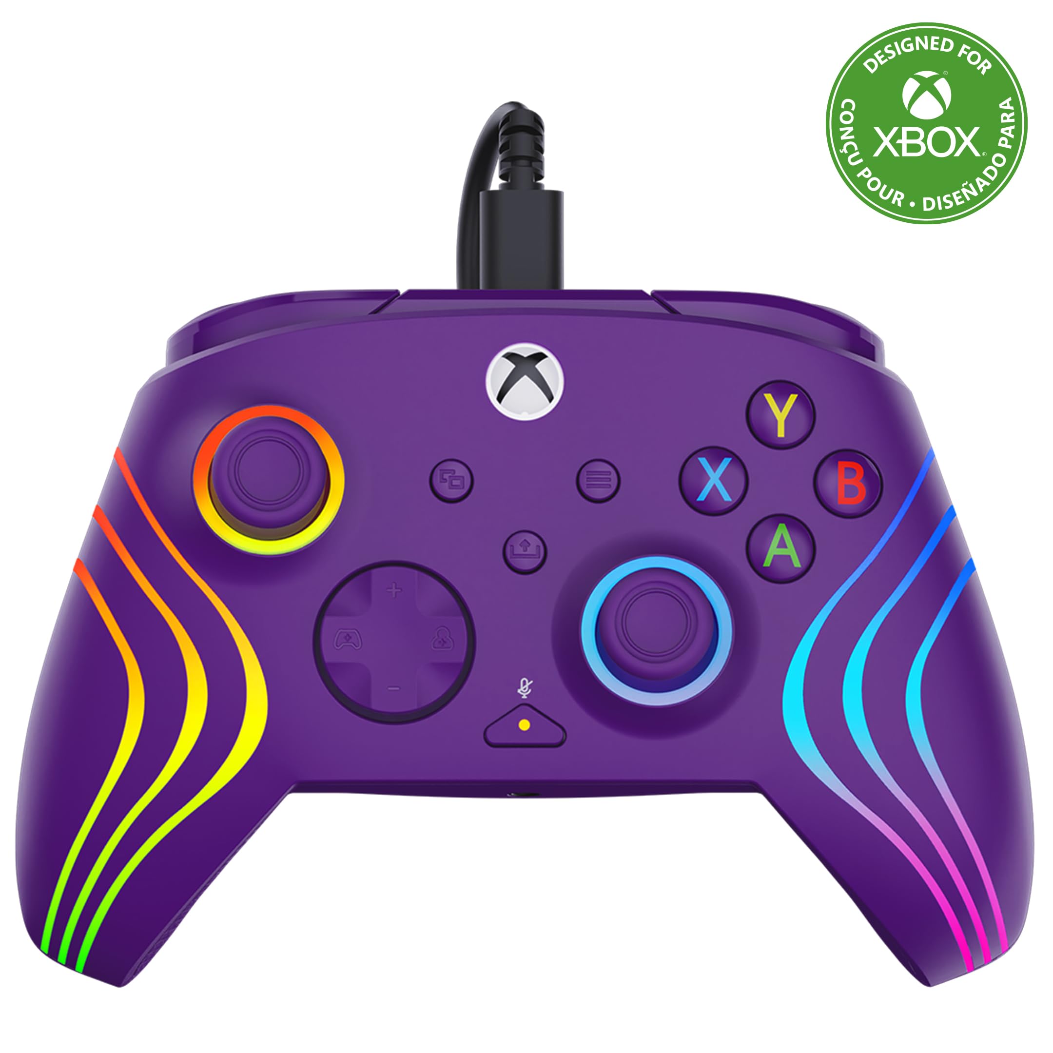 Turtle Beach Afterglow Wave Paars Bekabelde RGB-Gamingcontroller – Gelicentieerd voor Xbox Series X en S, Xbox One en Windows – Toewijsbare knoppen, Hall-Effect-Hairtriggers, Audiobediening