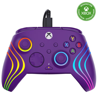 Turtle Beach Afterglow Wave Paars Bekabelde RGB-Gamingcontroller – Gelicentieerd voor Xbox Series X en S, Xbox One en Windows – Toewijsbare knoppen, Hall-Effect-Hairtriggers, Audiobediening