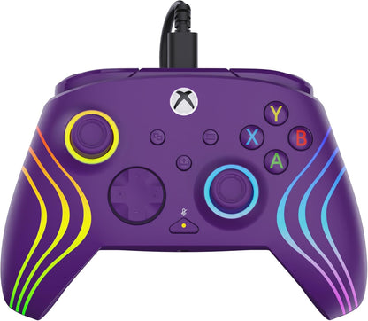 Turtle Beach Afterglow Wave Paars Bekabelde RGB-Gamingcontroller – Gelicentieerd voor Xbox Series X en S, Xbox One en Windows – Toewijsbare knoppen, Hall-Effect-Hairtriggers, Audiobediening