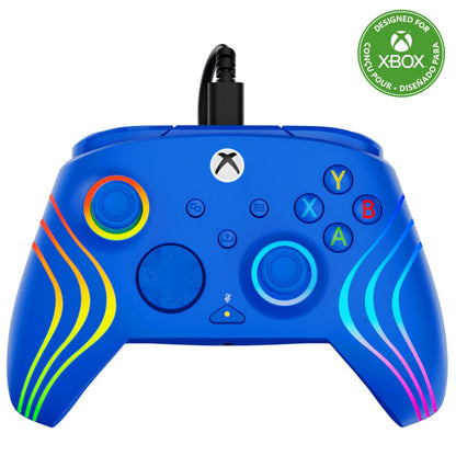 Turtle Beach Afterglow Wave Blauw Bekabelde RGB-Gamingcontroller – Gelicentieerd voor Xbox Series X en S, Xbox One en Windows – Toewijsbare knoppen, Hall-Effect-Hairtriggers, Audiobediening