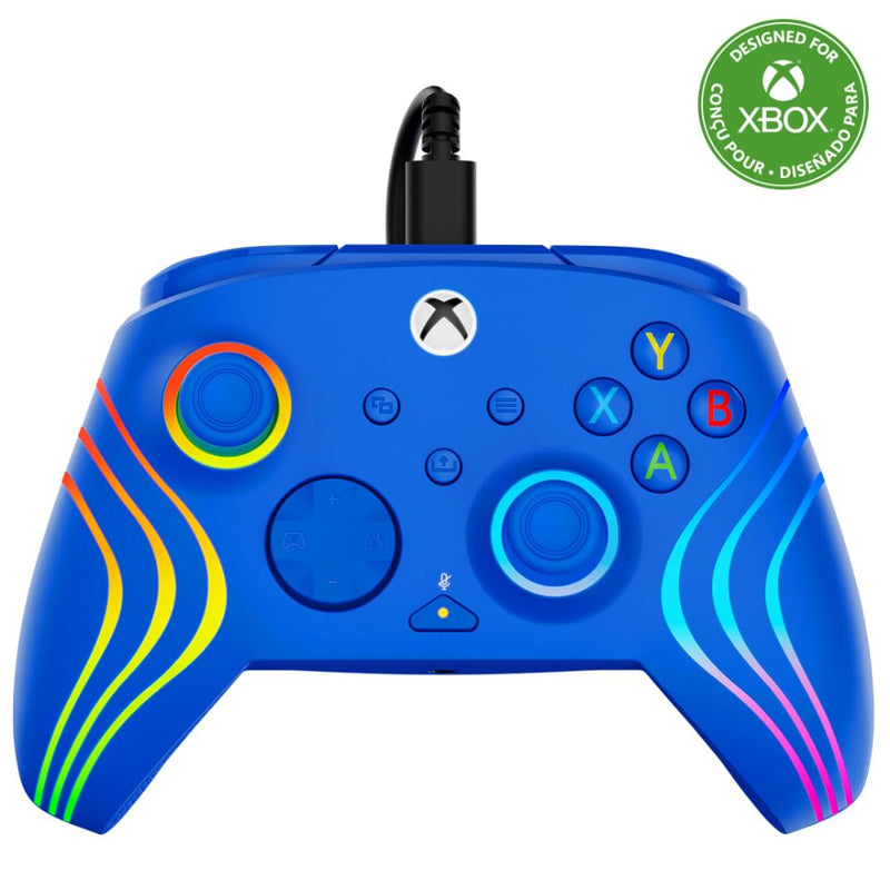 Turtle Beach Afterglow Wave Blauw Bekabelde RGB-Gamingcontroller – Gelicentieerd voor Xbox Series X en S, Xbox One en Windows – Toewijsbare knoppen, Hall-Effect-Hairtriggers, Audiobediening