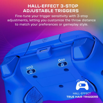 Turtle Beach Afterglow Wave Blauw Bekabelde RGB-Gamingcontroller – Gelicentieerd voor Xbox Series X en S, Xbox One en Windows – Toewijsbare knoppen, Hall-Effect-Hairtriggers, Audiobediening