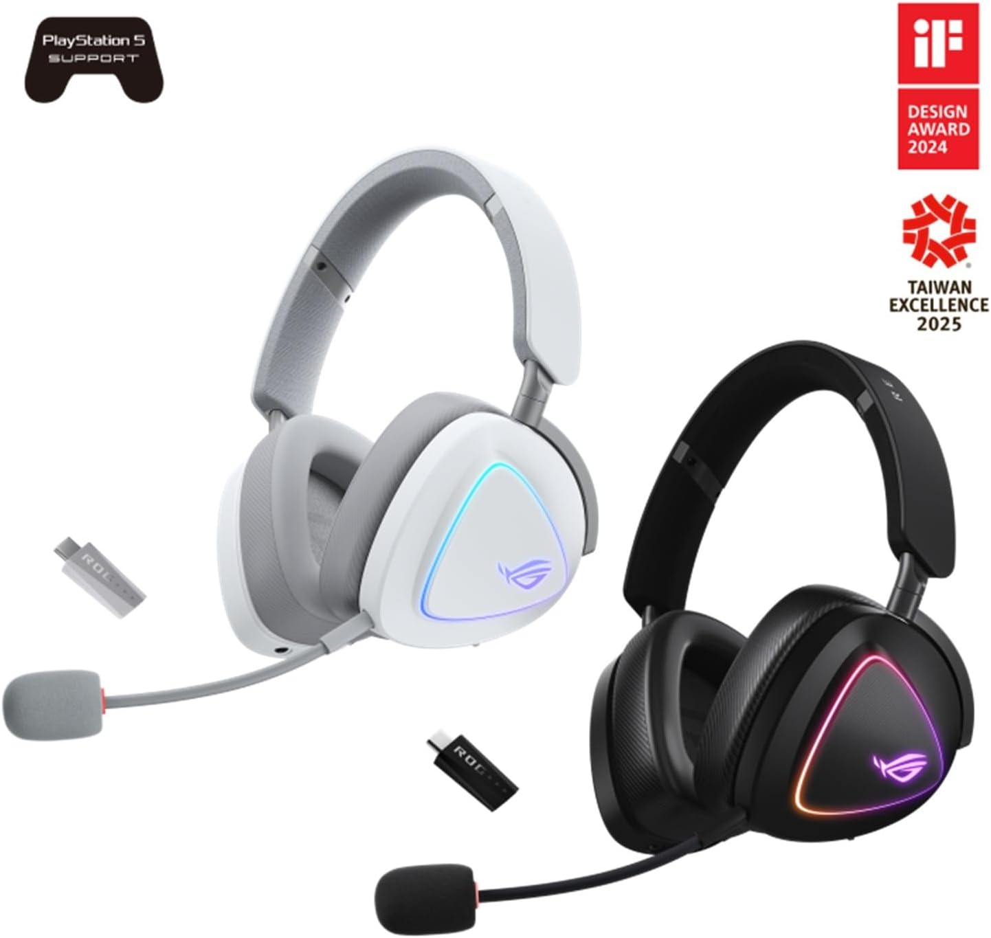 ASUS ROG Delta II Wireless Gaming Headset, 2.4GHz and Bluetooth Connection, Wide and Authentic DualFlow Audio, 50mm Titanium Plated Drivers for PC, Mac, PS, Switch, Android, Moonlight White