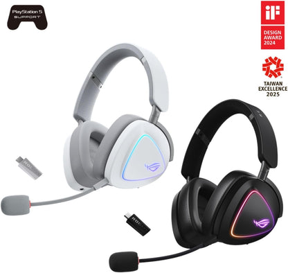 ASUS ROG Delta II Wireless Gaming Headset, 2.4GHz and Bluetooth Connection, Wide and Authentic DualFlow Audio, 50mm Titanium Plated Drivers for PC, Mac, PS, Switch, Android, Moonlight White