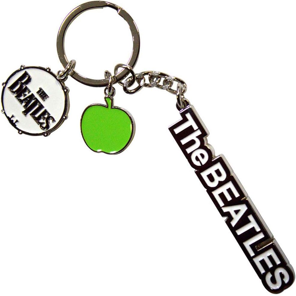 Rock Off officially licensed products The Beatles Text Logo Drop T Drum & Apple Charms Keychain