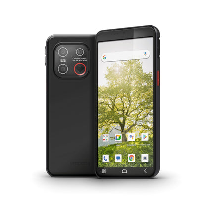 emporiaME.7 Senioren-Smartphone ohne Vertrag, Android 15 Handy mit Notruftaste, 5,45" Touchdisplay, NFC, 6 GB RAM, 128 GB Speicher, Fingerabdrucksensor, IP54, Schwarz