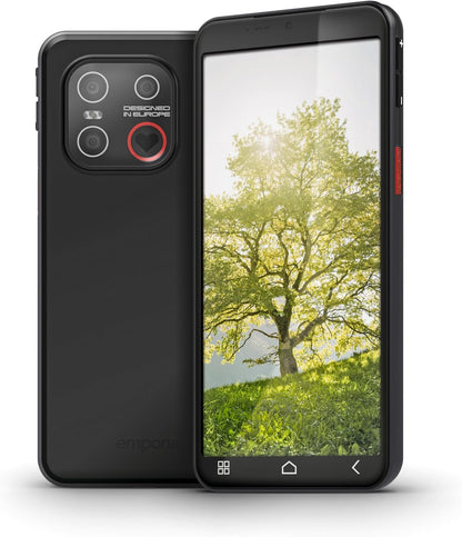 emporiaME.7 Senioren-Smartphone ohne Vertrag, Android 15 Handy mit Notruftaste, 5,45" Touchdisplay, NFC, 6 GB RAM, 128 GB Speicher, Fingerabdrucksensor, IP54, Schwarz