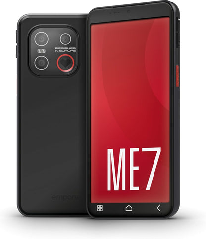 emporiaME.7 Senioren-Smartphone ohne Vertrag, Android 15 Handy mit Notruftaste, 5,45" Touchdisplay, NFC, 6 GB RAM, 128 GB Speicher, Fingerabdrucksensor, IP54, Schwarz