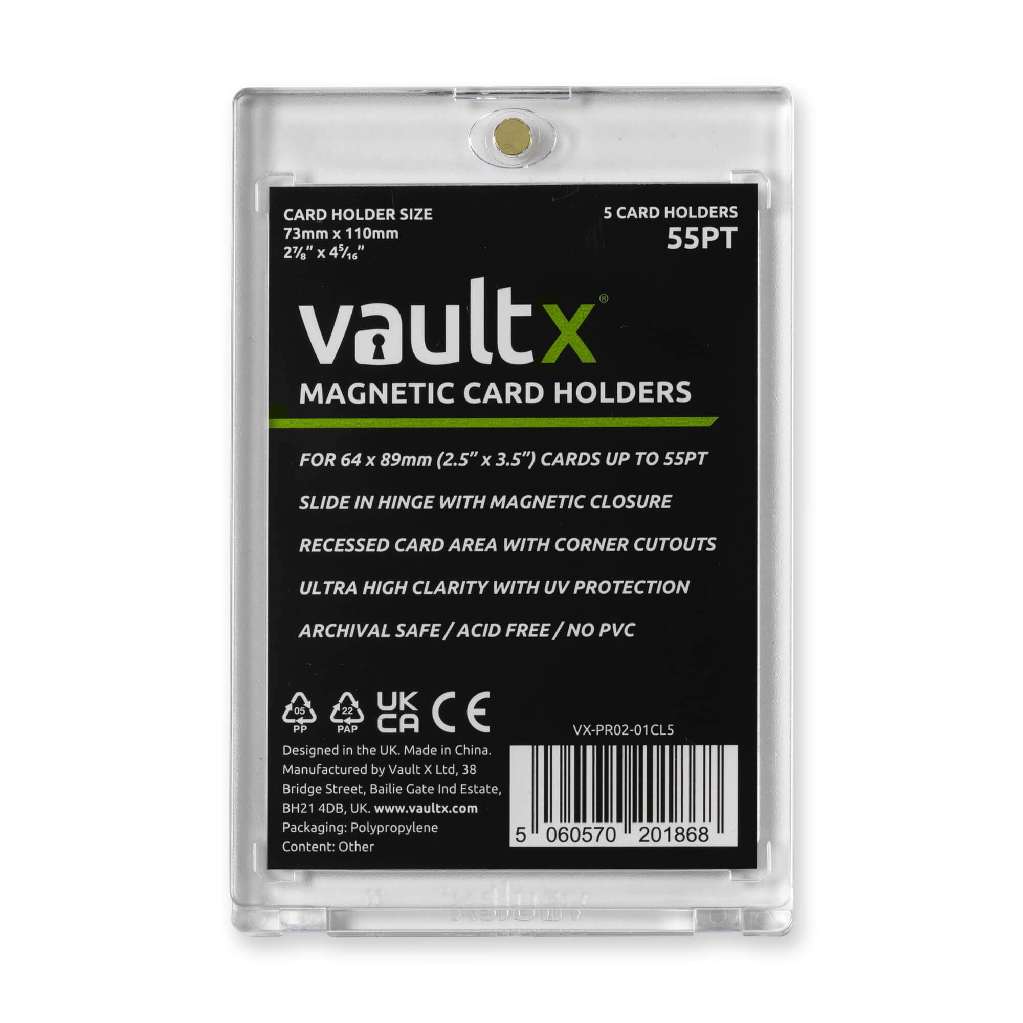 Vault X Magnetic Card Holders 55pt for Trading Cards, One Touch Hard Cases with UV Protection, Clear Display for Collectible Card Games, Sports, TCG (5 Pack