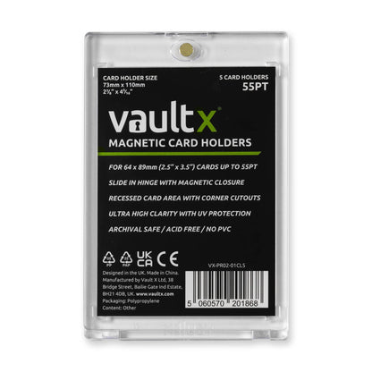 Vault X Magnetic Card Holders 55pt for Trading Cards, One Touch Hard Cases with UV Protection, Clear Display for Collectible Card Games, Sports, TCG (5 Pack