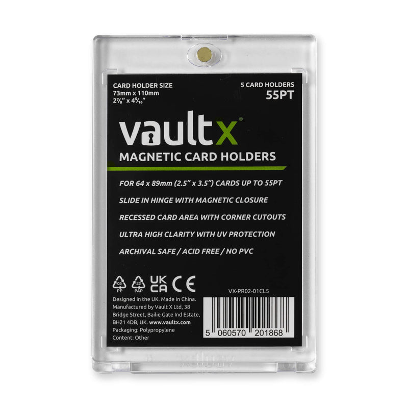 Vault X Magnetic Card Holders 55pt for Trading Cards, One Touch Hard Cases with UV Protection, Clear Display for Collectible Card Games, Sports, TCG (5 Pack