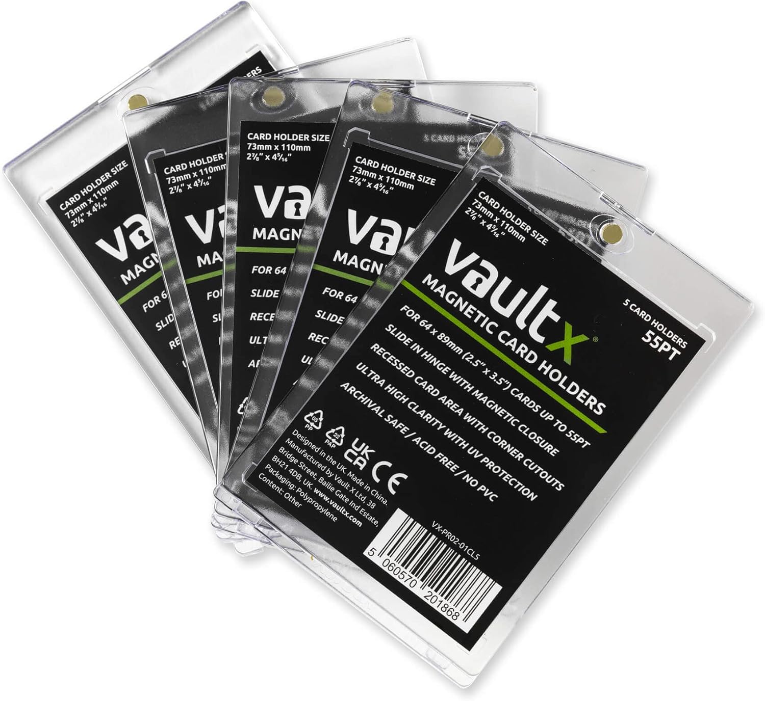 Vault X Magnetic Card Holders 55pt for Trading Cards, One Touch Hard Cases with UV Protection, Clear Display for Collectible Card Games, Sports, TCG (5 Pack