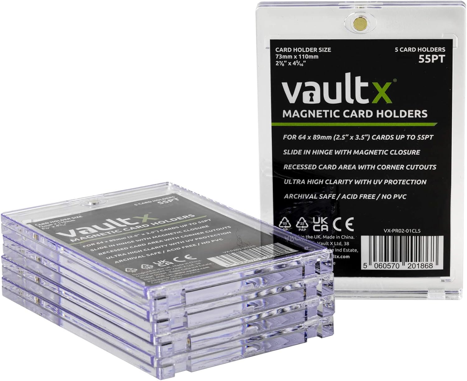 Vault X Magnetic Card Holders 55pt for Trading Cards, One Touch Hard Cases with UV Protection, Clear Display for Collectible Card Games, Sports, TCG (5 Pack