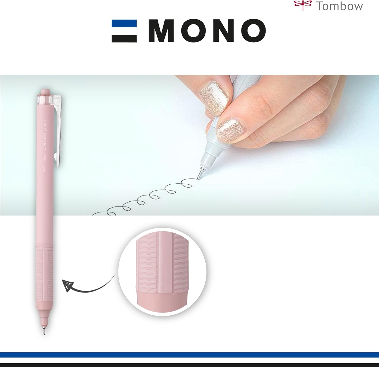 Tombow BC-MGLE45-R15 MONO Graph Lite Ballpoint Pen Smokey Blue, Precise Needle Tip, Smooth Writing, Ergonomic Grip
