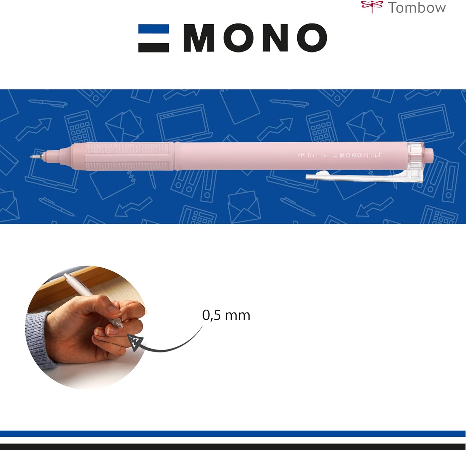 Tombow Ballpoint Pen MONO Graph Lite Smokey Pink, Precise Needle Tip, Smooth Writing, Ergonomic Grip