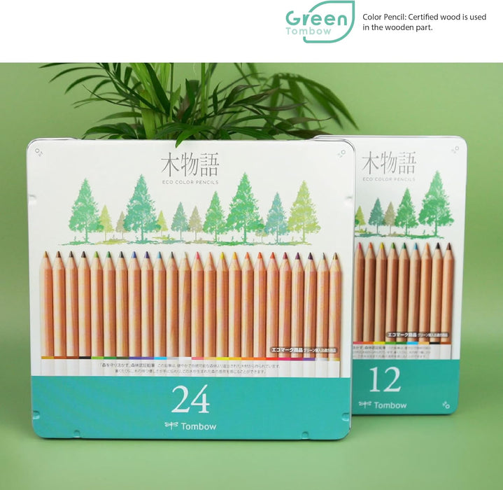 Tombow Ki-Monogatari Eco coloured pencil, practical metal box, PEFC certified, wax-based, set of 12