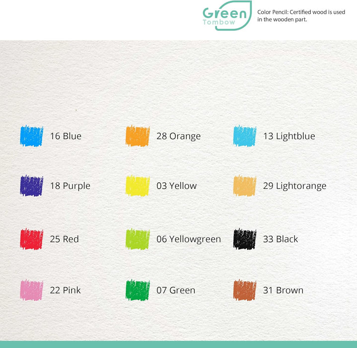 Tombow Ki-Monogatari Eco coloured pencil, practical metal box, PEFC certified, wax-based, set of 12