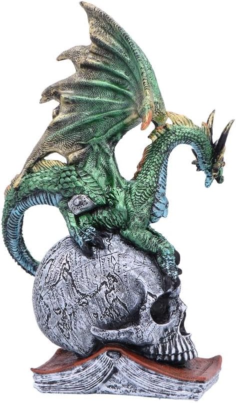 Nemesis Now Resin Dragon Statue - Hand-Painted Dragon Figure Perched on a Metallic Skull and Book - Gifts & Decor for Fantasy Lovers - Ignisars Rule