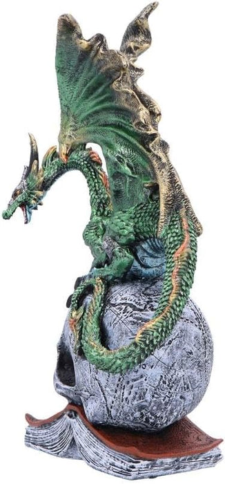 Nemesis Now Resin Dragon Statue - Hand-Painted Dragon Figure Perched on a Metallic Skull and Book - Gifts & Decor for Fantasy Lovers - Ignisars Rule