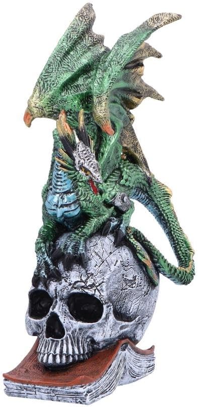Nemesis Now Resin Dragon Statue - Hand-Painted Dragon Figure Perched on a Metallic Skull and Book - Gifts & Decor for Fantasy Lovers - Ignisars Rule