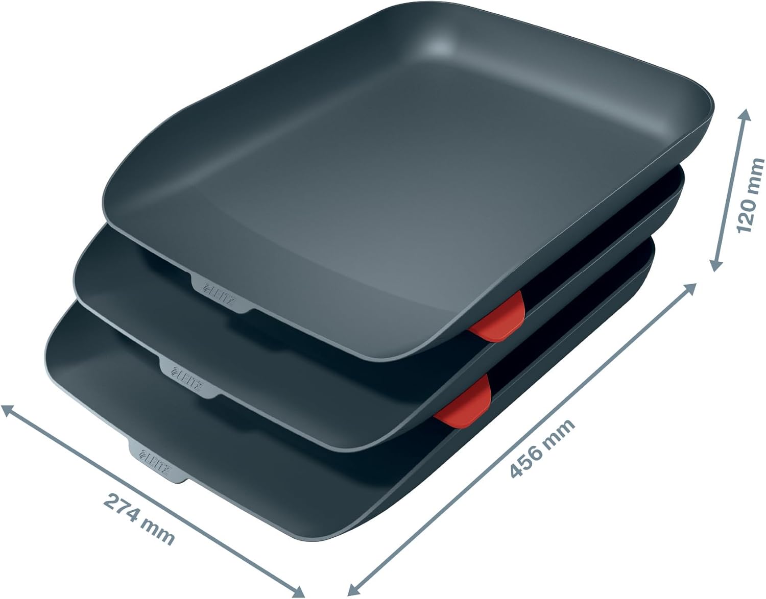 Leitz A4 Letter Tray, Set Of Three, Cosy Range, Velvet Grey, 53582089