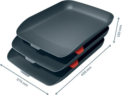 Leitz A4 Letter Tray, Set Of Three, Cosy Range, Velvet Grey, 53582089