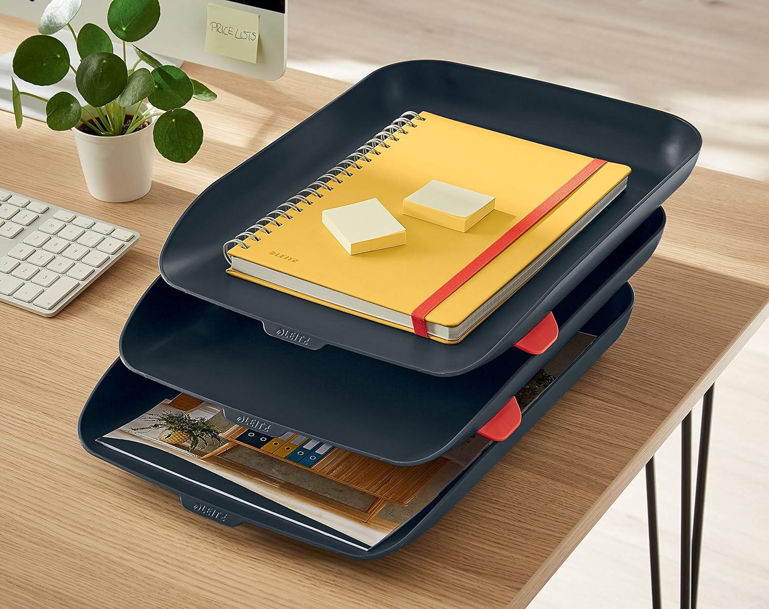 Leitz A4 Letter Tray, Set Of Three, Cosy Range, Velvet Grey, 53582089