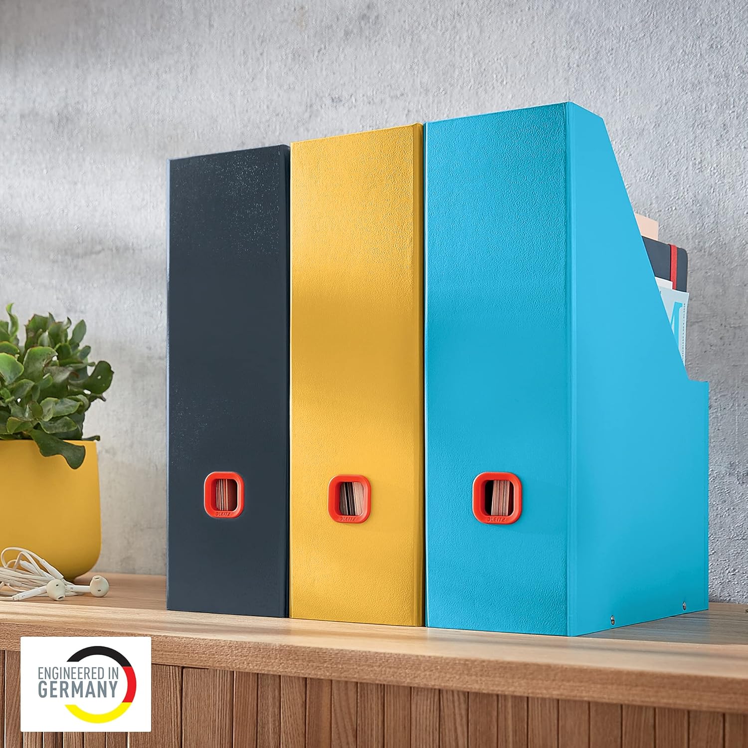 Leitz Click & Store Magazine File, Cardboard Desk Storage Solution for Home/Office, A4 Paper Holder, Storage Organiser for Files & Folders, Cosy Range, Calm Blue, 53560061
