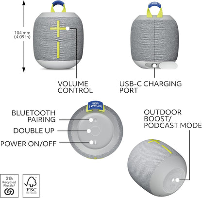Ultimate Ears Wonderboom 4 Portable Waterproof Bluetooth Speaker With Big Bass and 360-Degree Sound, Dustproof Floating Speaker With 40 m (131ft) Range - White