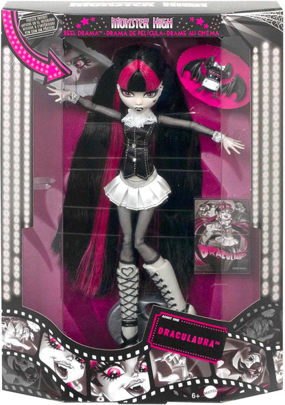 Monster High Doll, Draculaura in Black and White, Reel Drama Collector, Doll-Size and Life-Size Posters, Horror Flick Theme, Toys and Gifts, HKN27