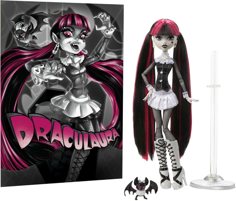 Monster High Doll, Draculaura in Black and White, Reel Drama Collector, Doll-Size and Life-Size Posters, Horror Flick Theme, Toys and Gifts, HKN27
