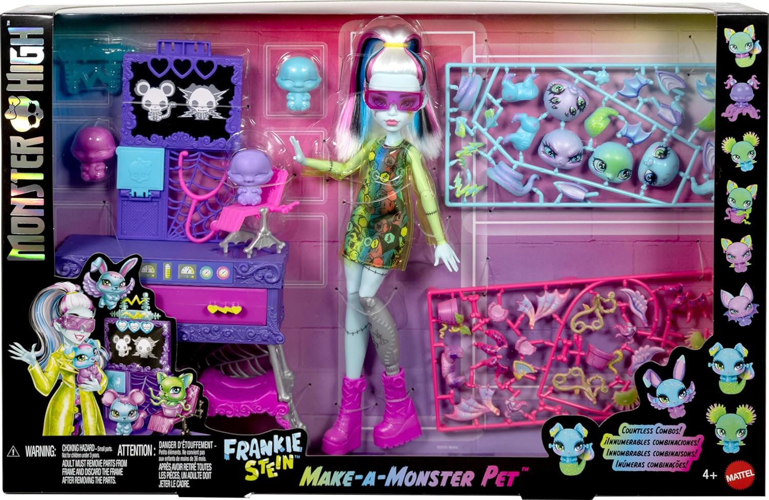 Monster High Make-A-Monster Pet Playset, Frankie Stein Doll and 30+ Accessories for Countless Pet Combos, Mad Science Lab Furniture, JBF18