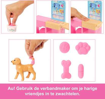 Barbie Fast Cast Veterinarian Clinic Playset with Pink Colored Hair Fashion Doll, Vet Furniture & 10+ Accessories Including Molds & Dough for Bandages