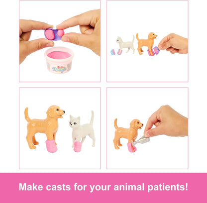 Barbie Fast Cast Veterinarian Clinic Playset with Pink Colored Hair Fashion Doll, Vet Furniture & 10+ Accessories Including Molds & Dough for Bandages
