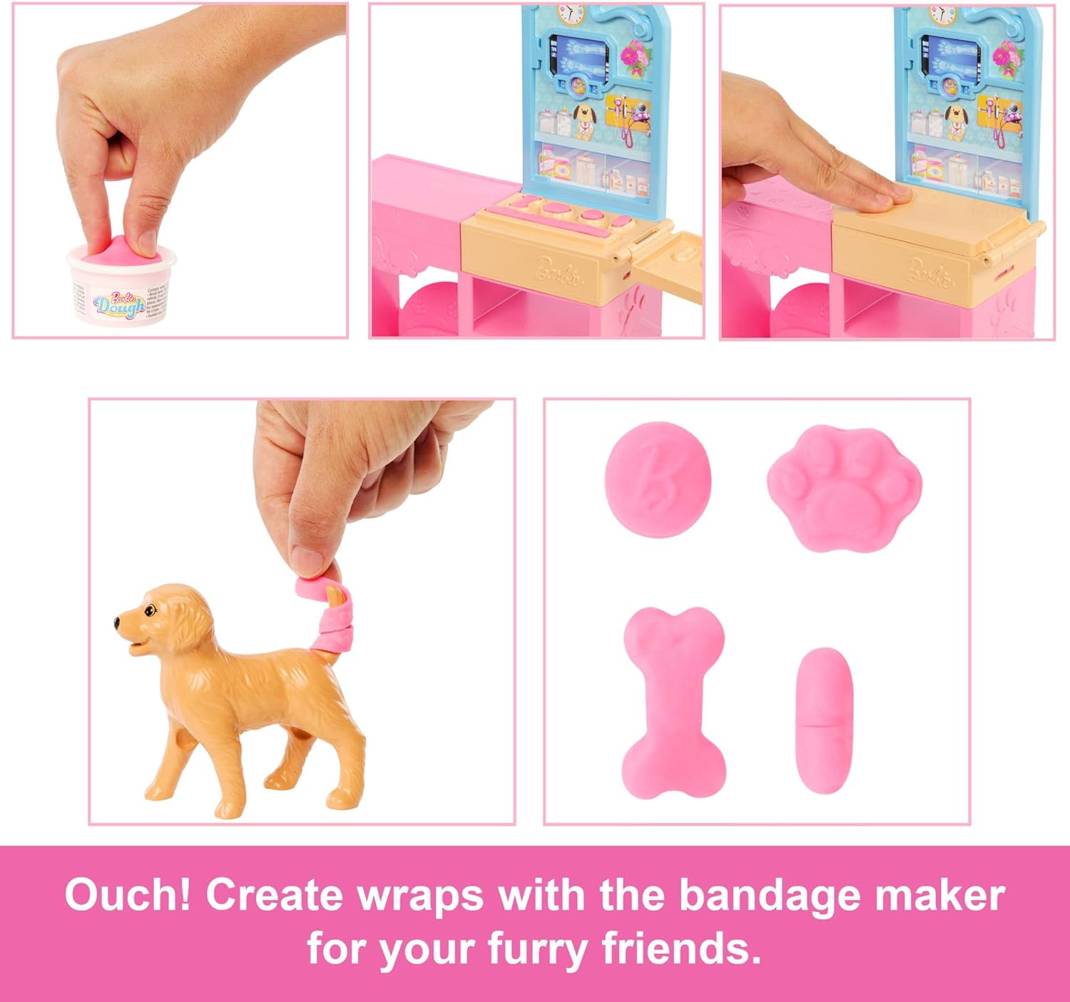 Barbie Fast Cast Veterinarian Clinic Playset with Pink Colored Hair Fashion Doll, Vet Furniture & 10+ Accessories Including Molds & Dough for Bandages