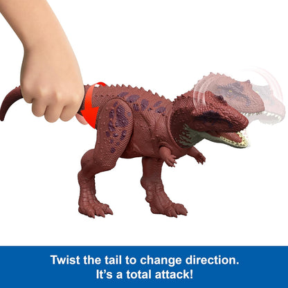 Mattel Jurassic World Rebirth Wild Roar Dinosaur Toy, Aucasaurus with Tail Controlled Chomp, Posable Multi Direction Attack & Sound, Digital Play, JGB88